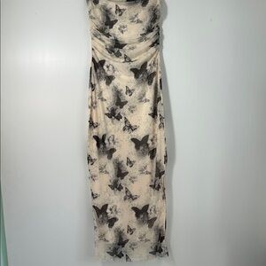 FEMFADY Strapless Butterfly Print Dress in Cream